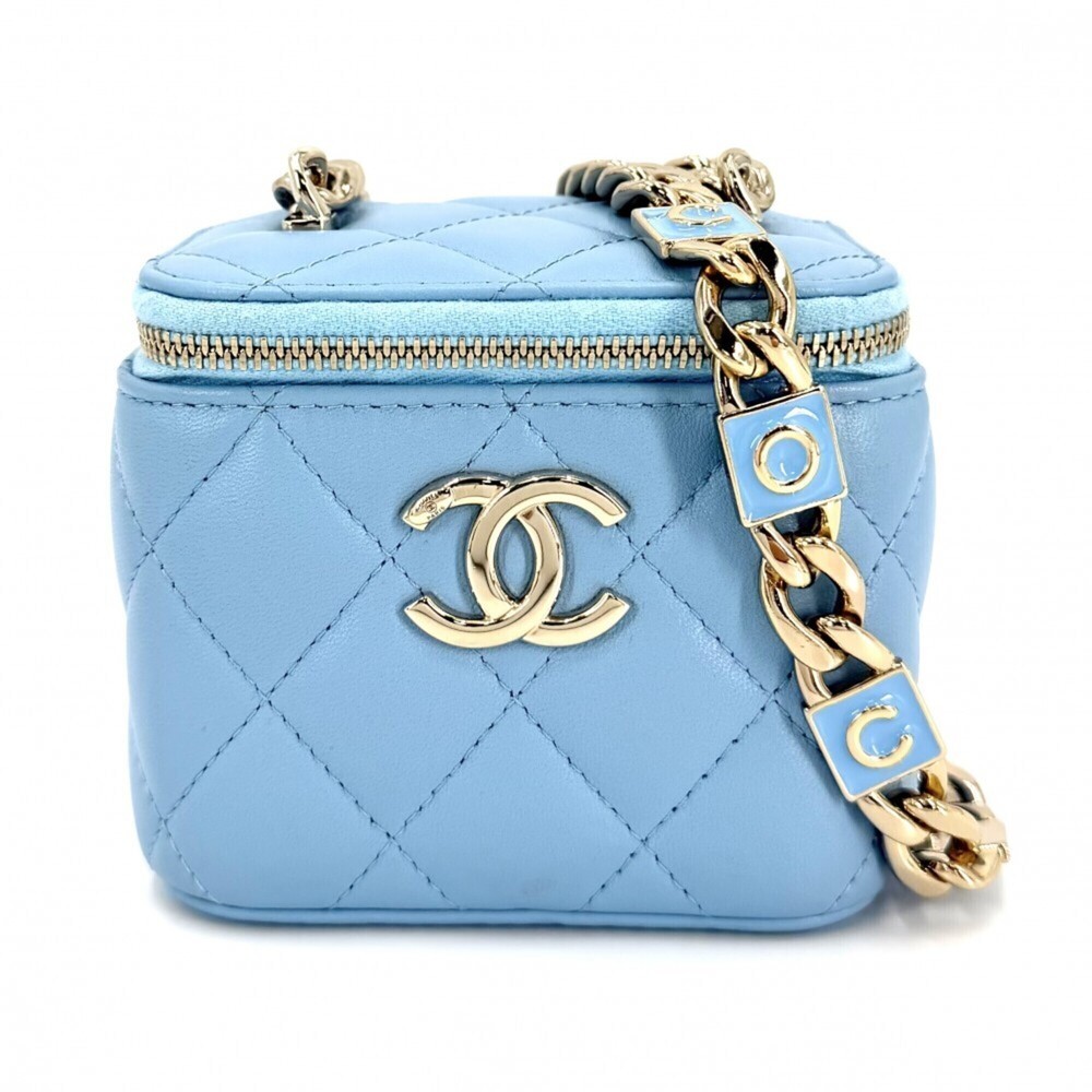 Chanel Women's Matelassé Mini Vanity Pouch Shoulder Bag with Chain Strap, Cro...